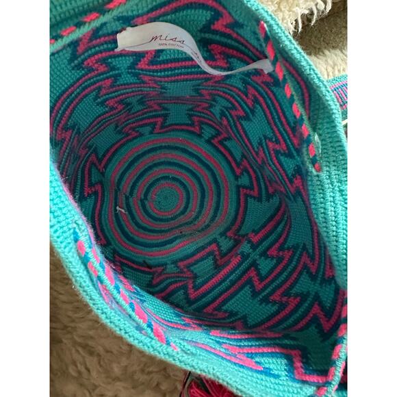 Authentic 100% Wayuu Mochila Colombian Bag cotton candy bohemian blue pink neon - Picture 10 of 16